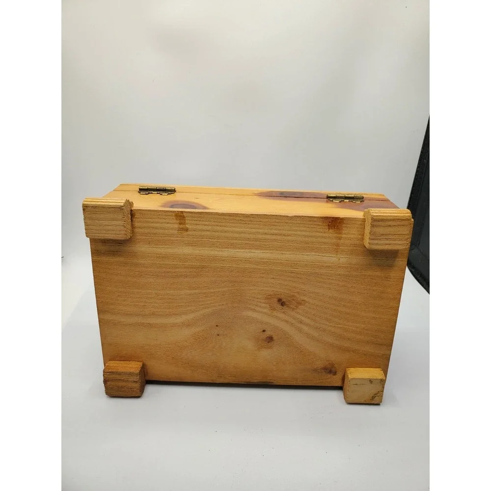 Vintage Wooden Jewelry Trinket Box Hinged Overlay 9 x 5 Inches Footed Holland